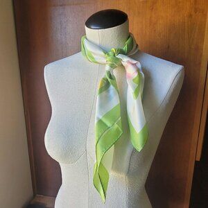 Vintage SW Kent Spring Floral Print Square Head Neck Scarf 26.75" Japan Yellow G